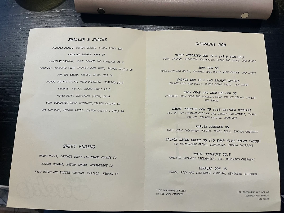 Menu, Sachi Melbourne | Omakase & Japanese Seafood Restaurant