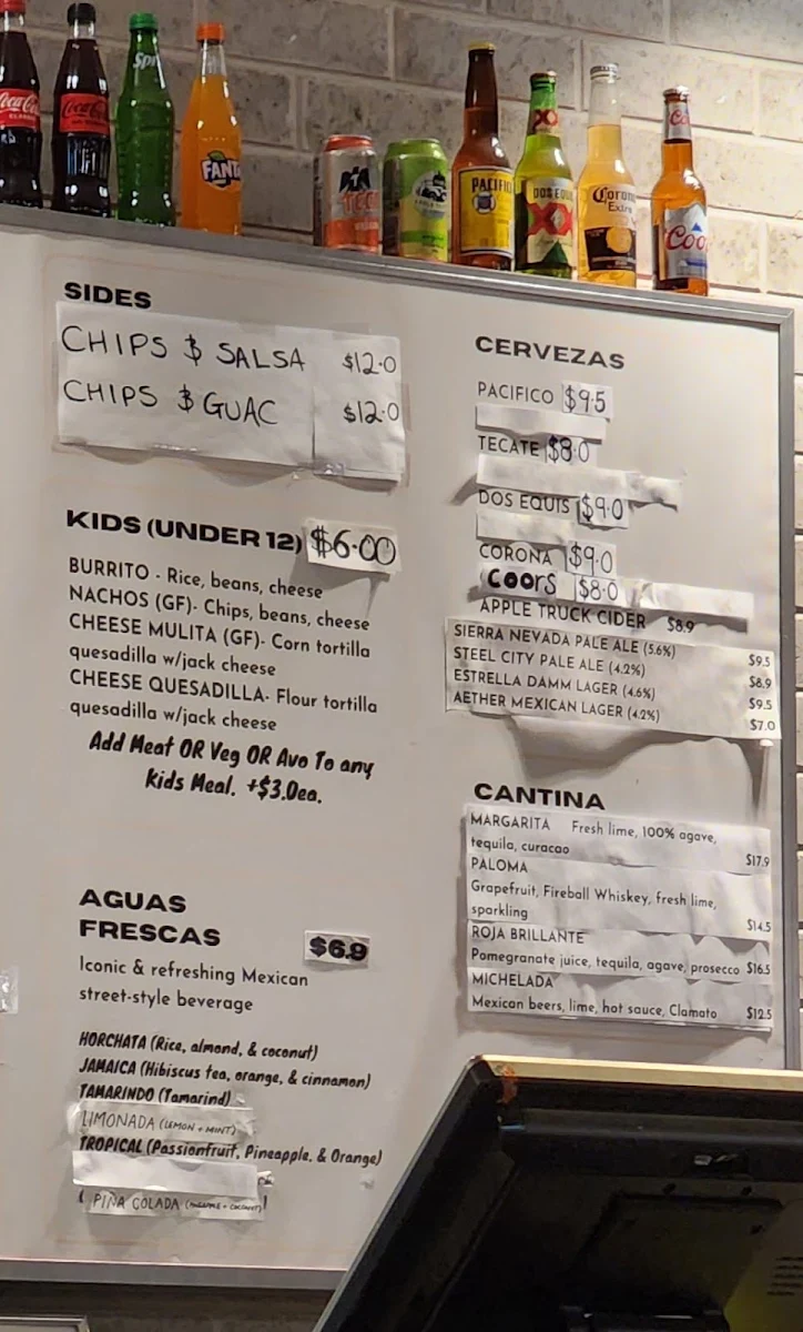 Menu, {antojitos} Taqueria- Newcastle