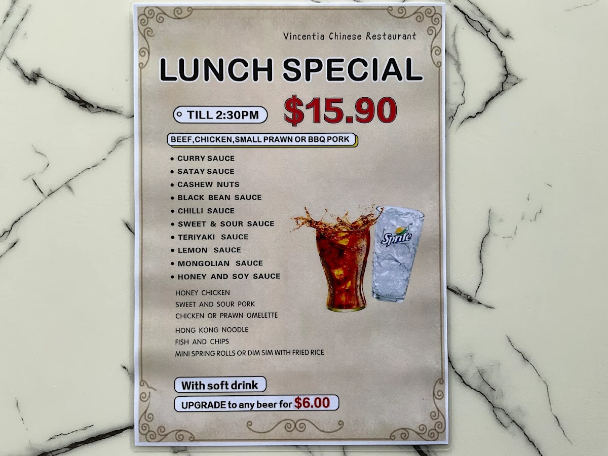 Menu, Vincentia Chinese Restaurant (Shopping Village)