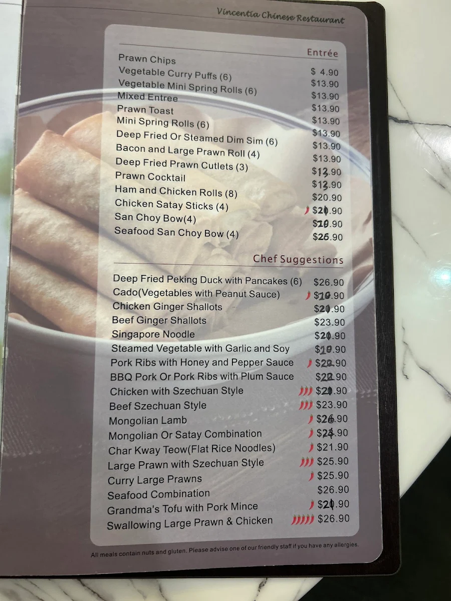 Menu, Vincentia Chinese Restaurant (Shopping Village)