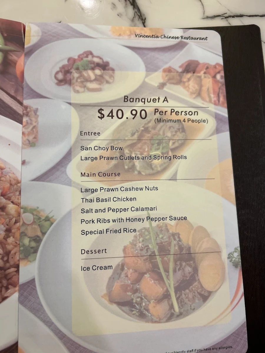 Menu, Vincentia Chinese Restaurant (Shopping Village)