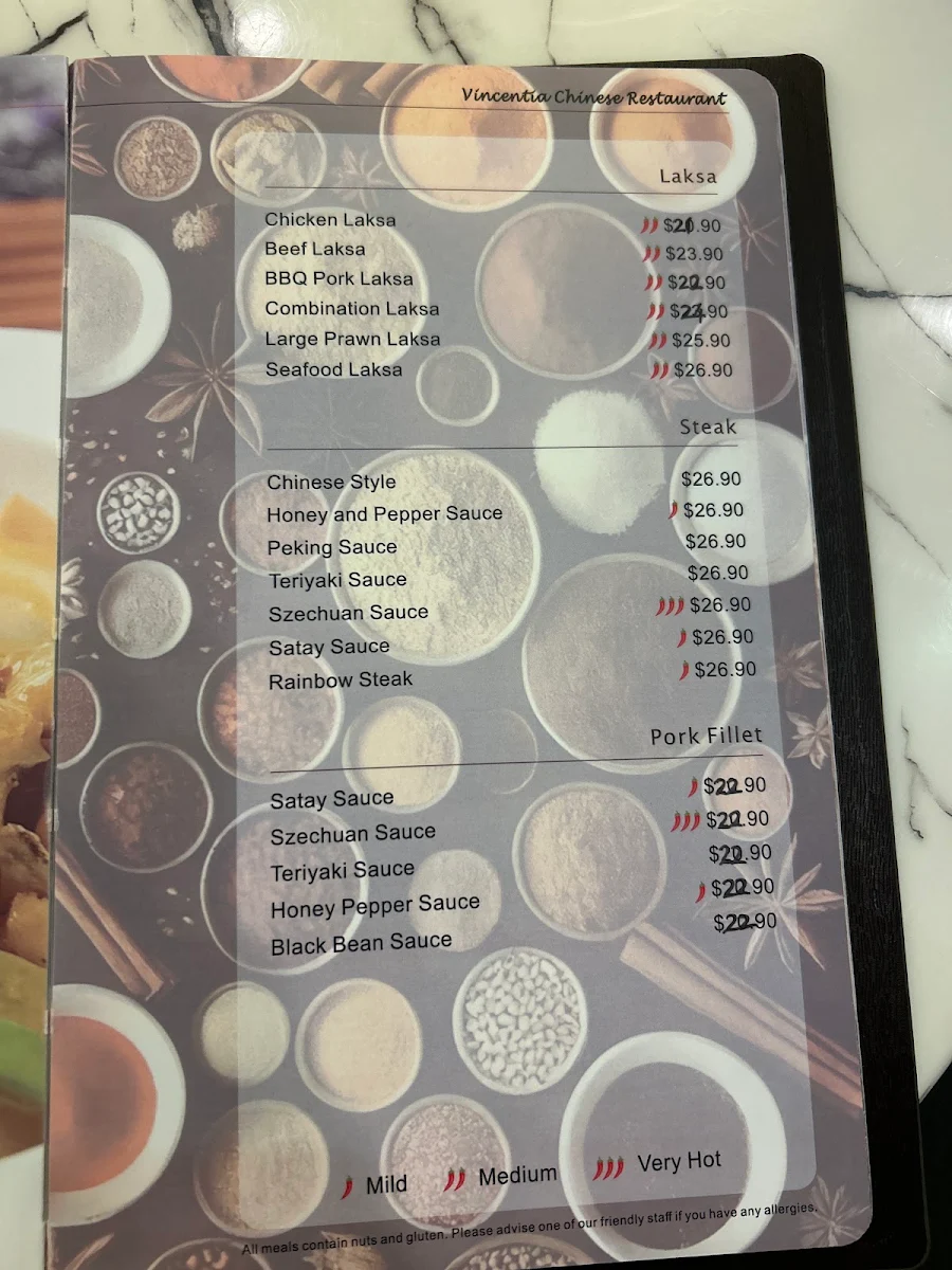 Menu, Vincentia Chinese Restaurant (Shopping Village)