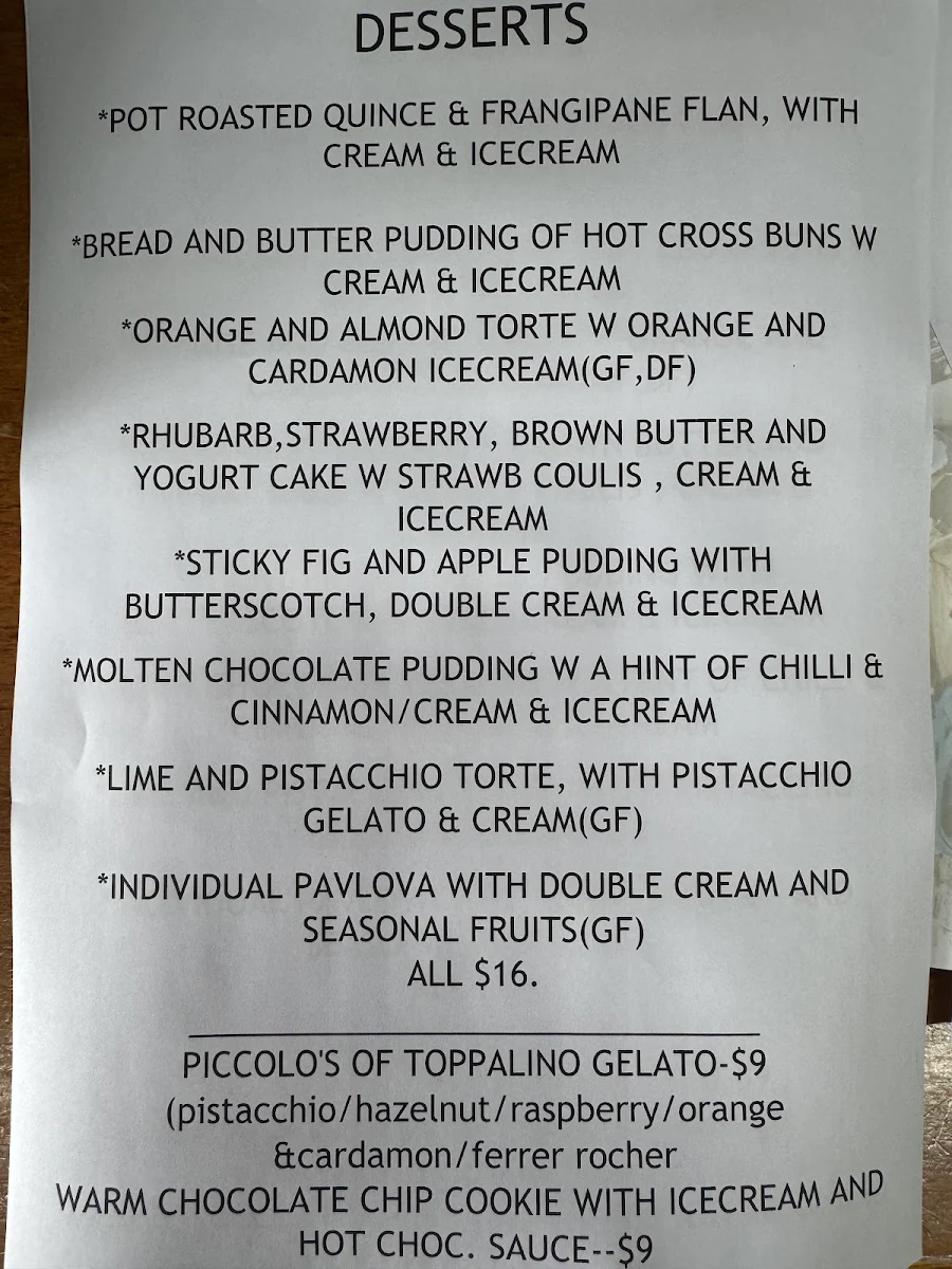 Menu, Treats at bogong ski centre