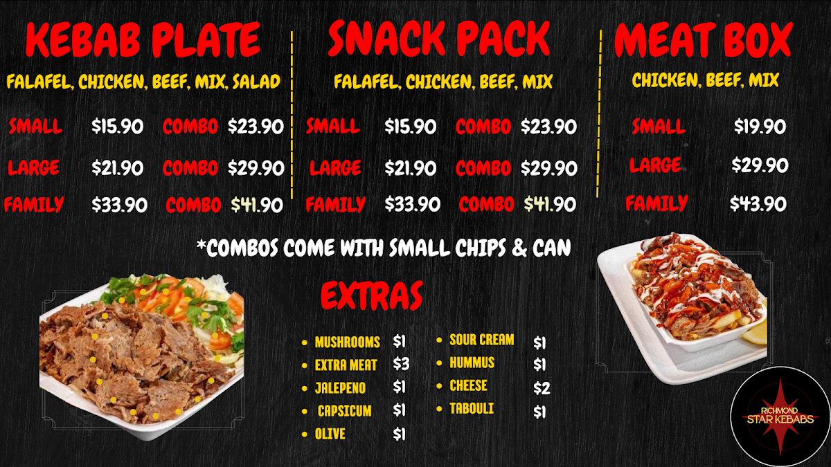 Menu, Richmond Star Kebab - Fresh Kebabs, Pide/Gozleme, HSP And Pizza