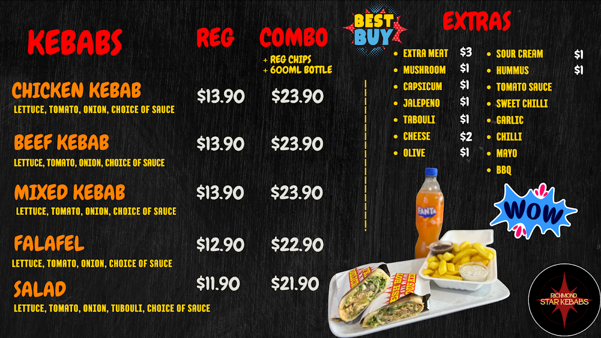 Menu, Richmond Star Kebab - Fresh Kebabs, Pide/Gozleme, HSP And Pizza