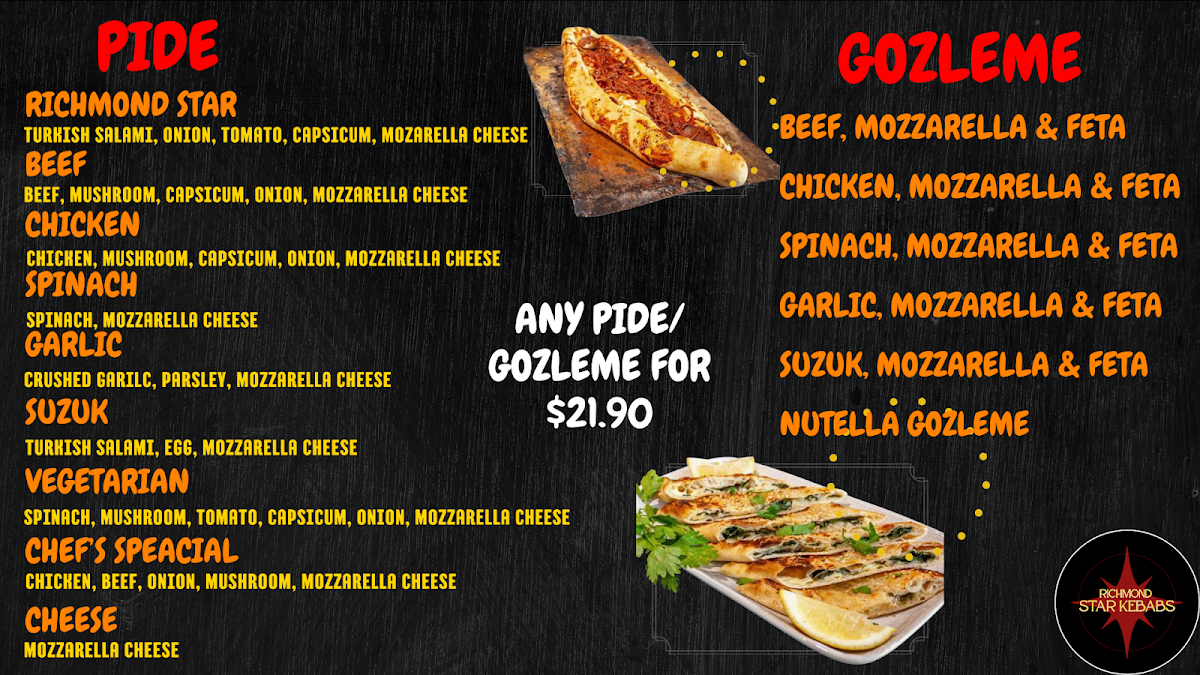 Menu, Richmond Star Kebab - Fresh Kebabs, Pide/Gozleme, HSP And Pizza