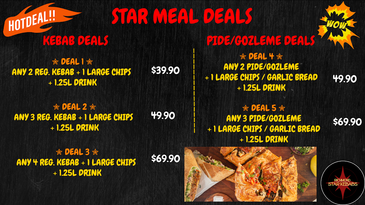 Menu, Richmond Star Kebab - Fresh Kebabs, Pide/Gozleme, HSP And Pizza