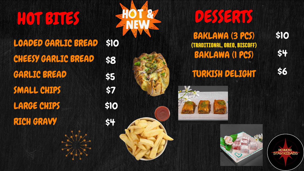 Menu, Richmond Star Kebab - Fresh Kebabs, Pide/Gozleme, HSP And Pizza