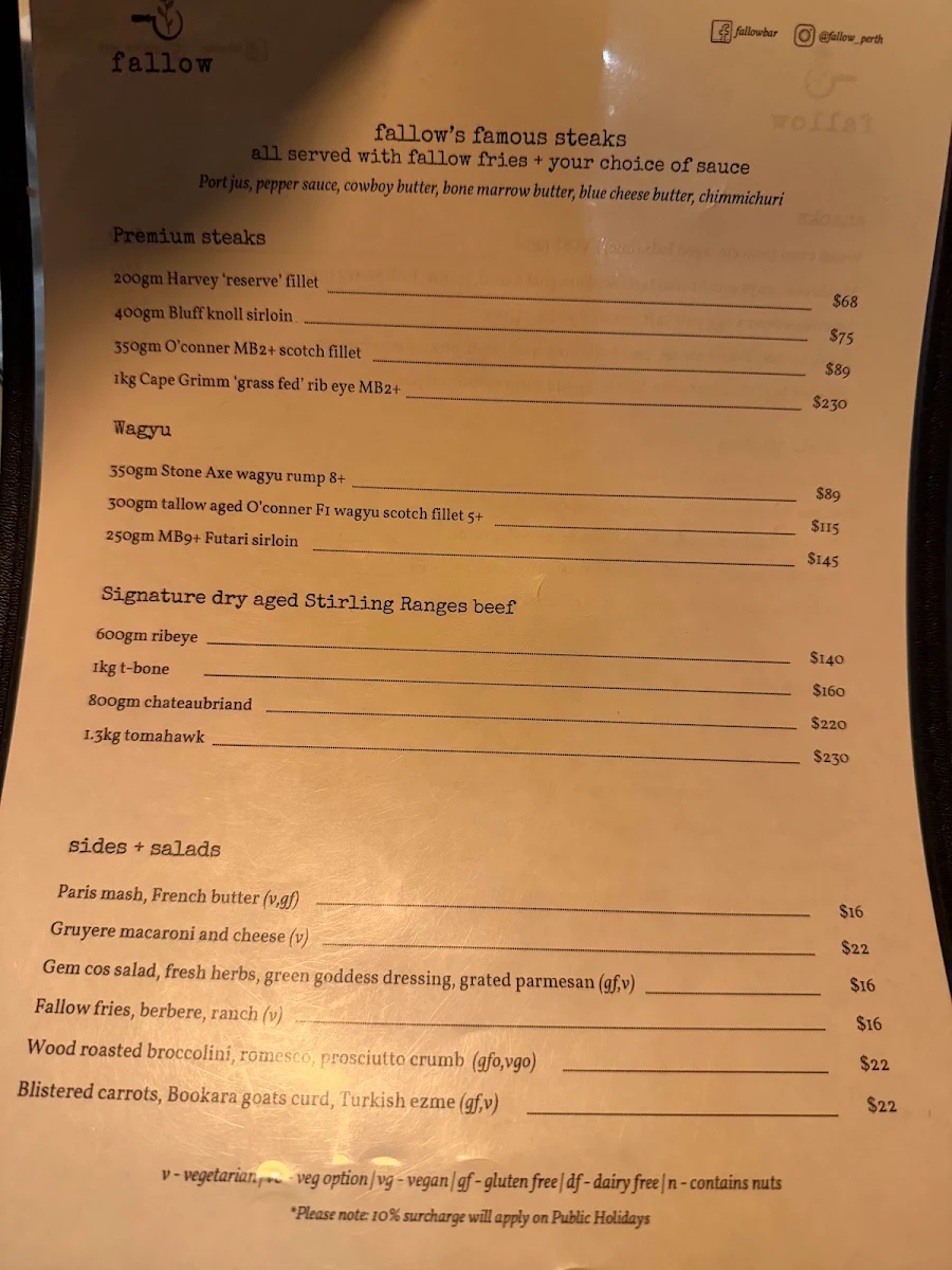Menu, Fallow Liquor & Eatery