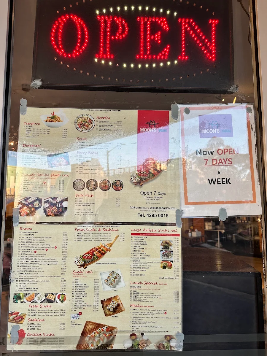 Menu, Moon Sushi Wollongong