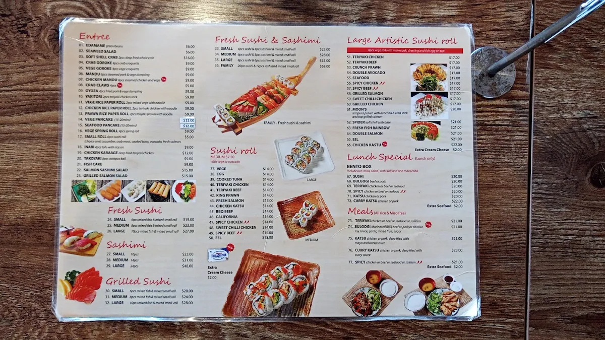 Menu, Moon Sushi Wollongong