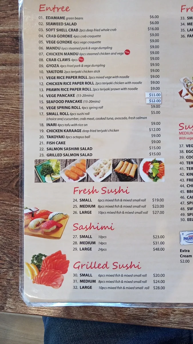 Menu, Moon Sushi Wollongong