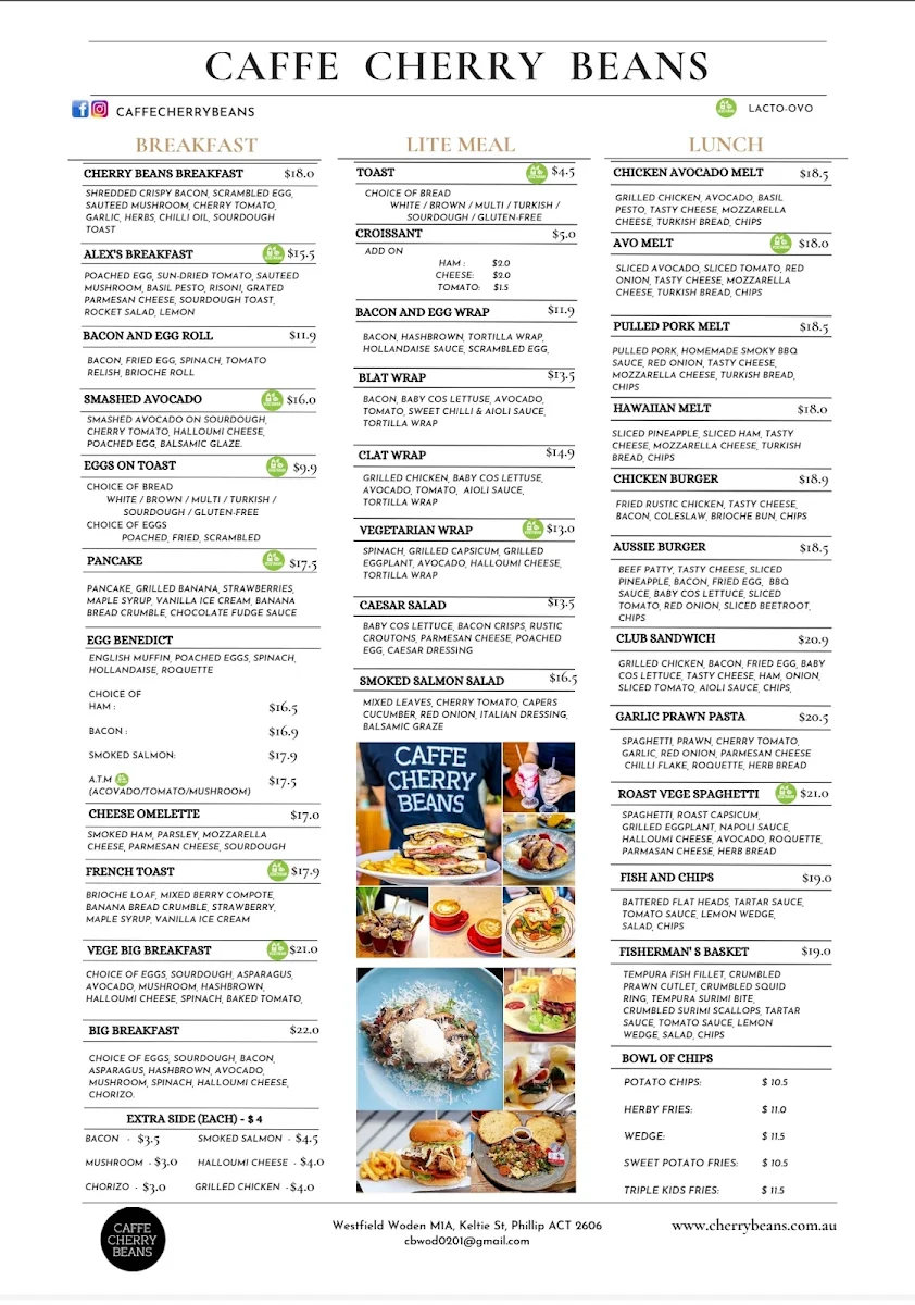 Menu, Caffe Cherry Beans