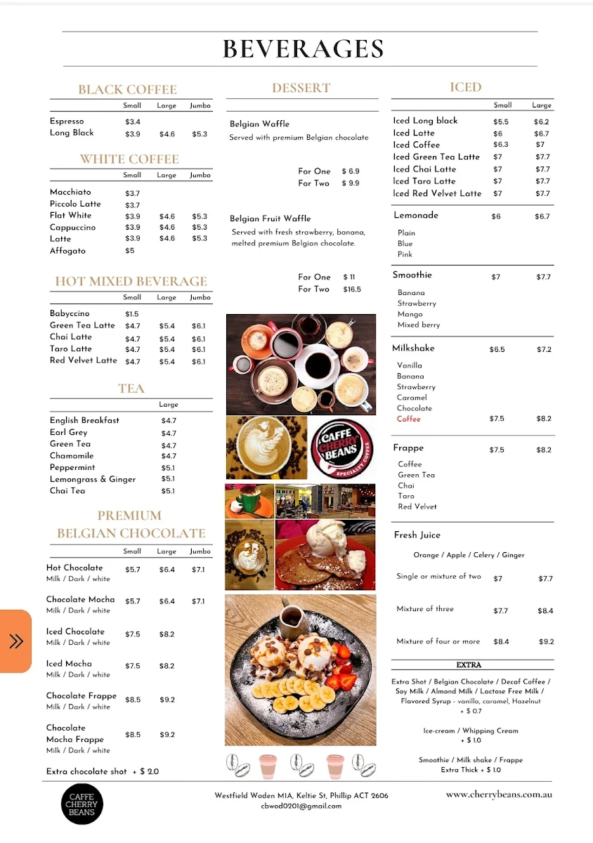 Menu, Caffe Cherry Beans