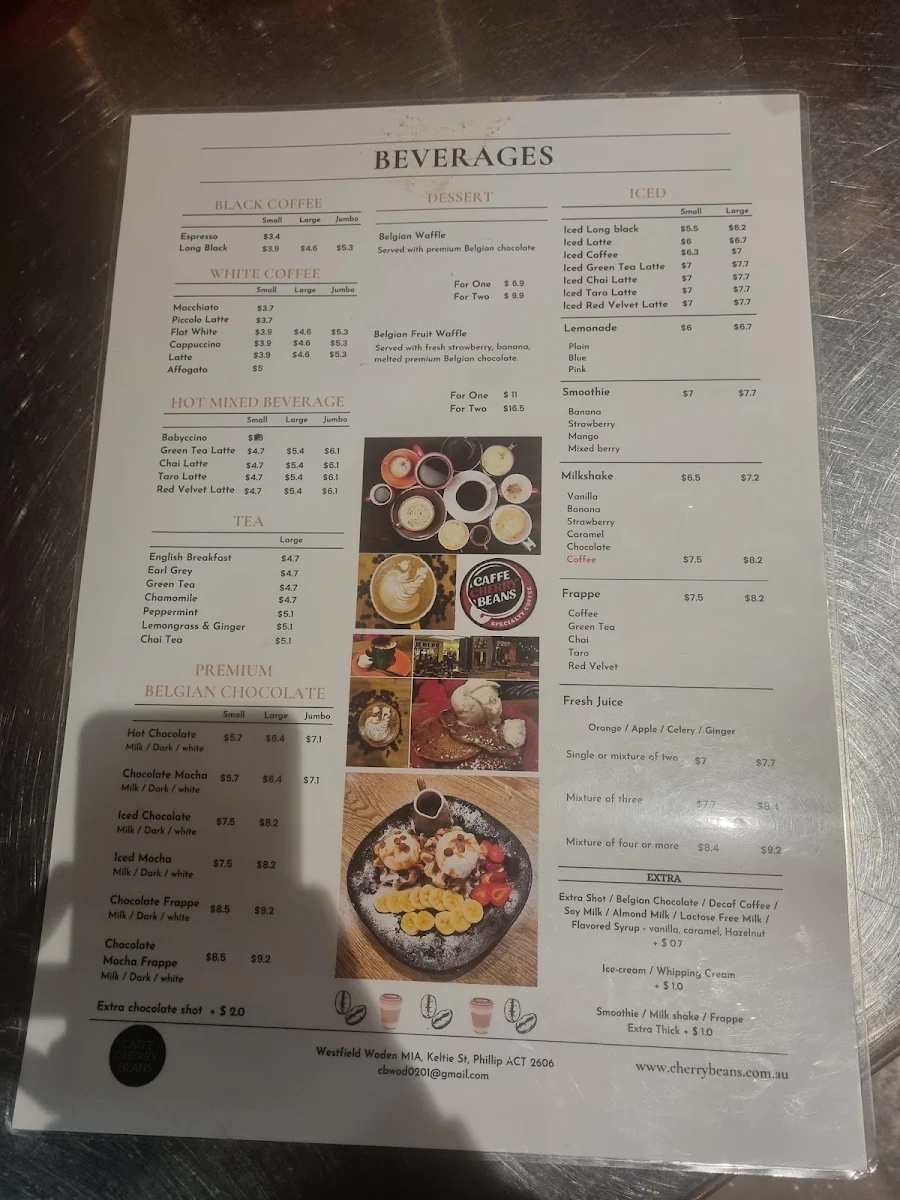 Menu, Caffe Cherry Beans