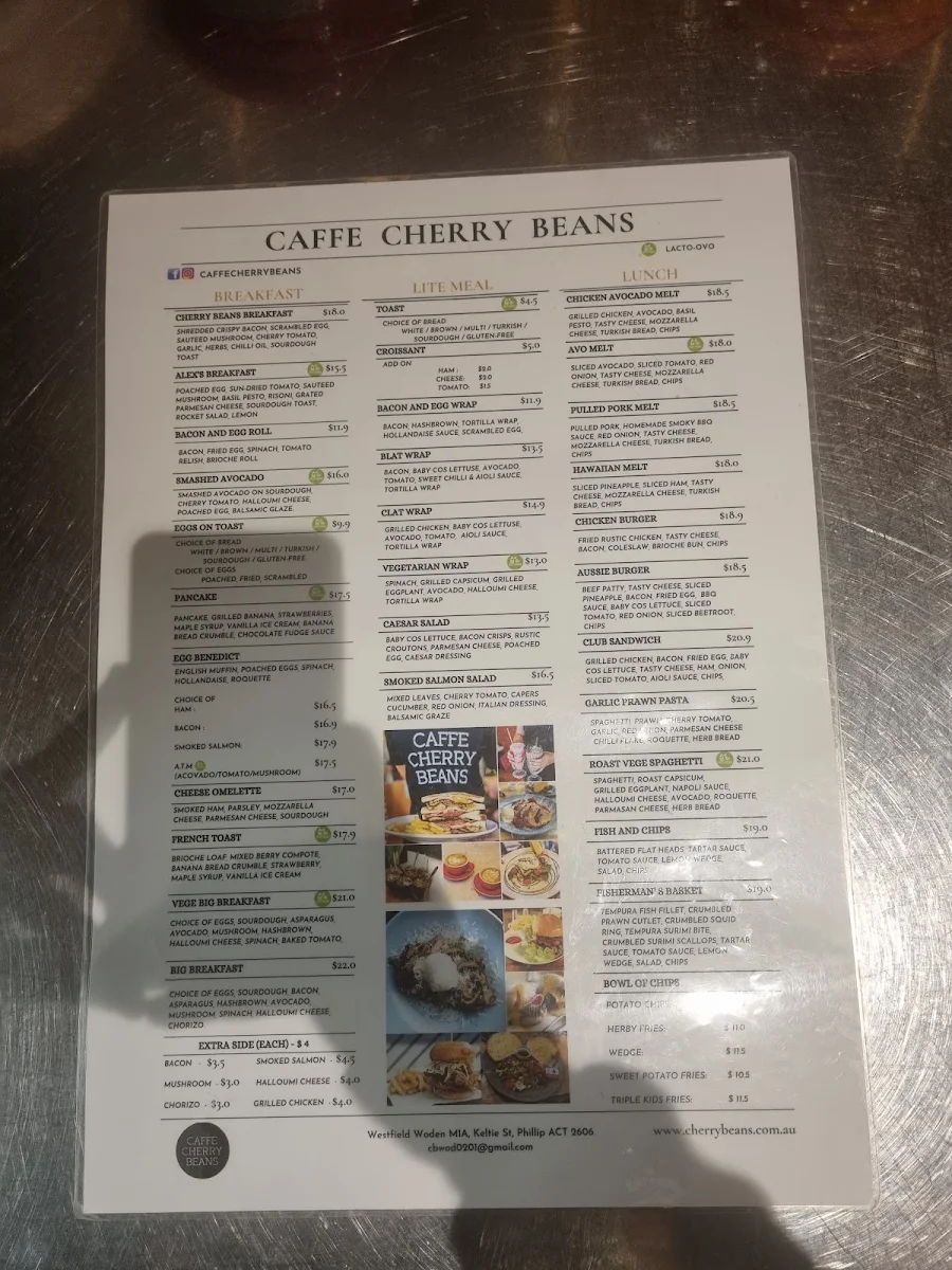 Menu, Caffe Cherry Beans