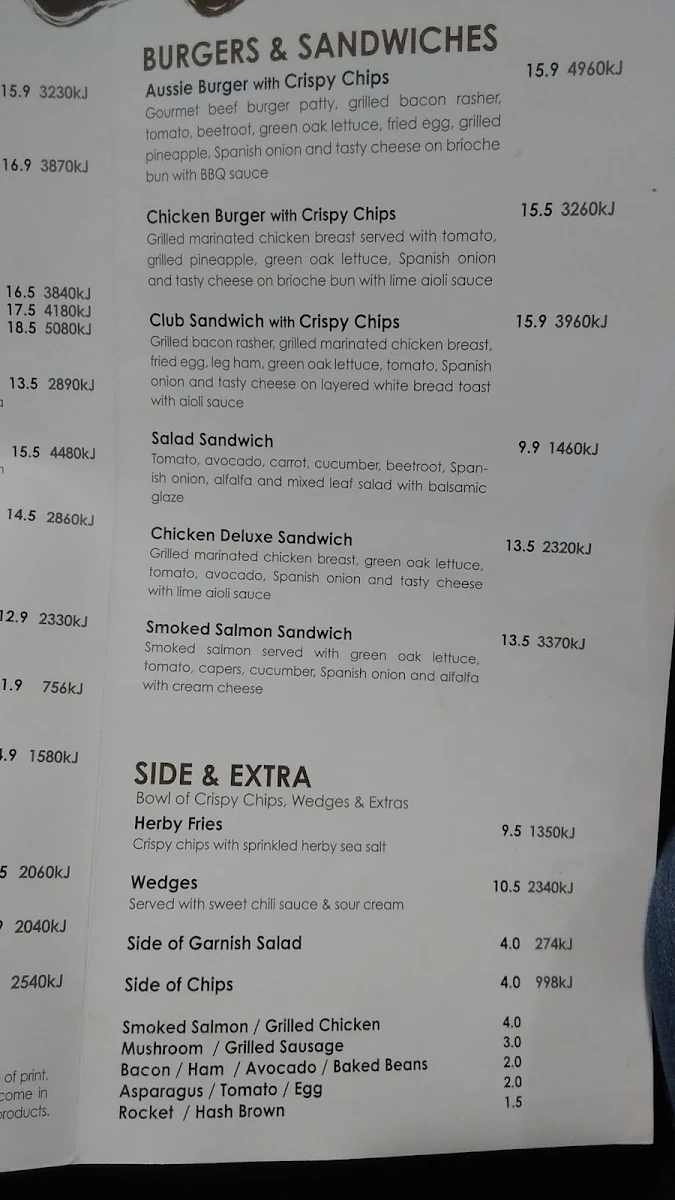 Menu, Caffe Cherry Beans