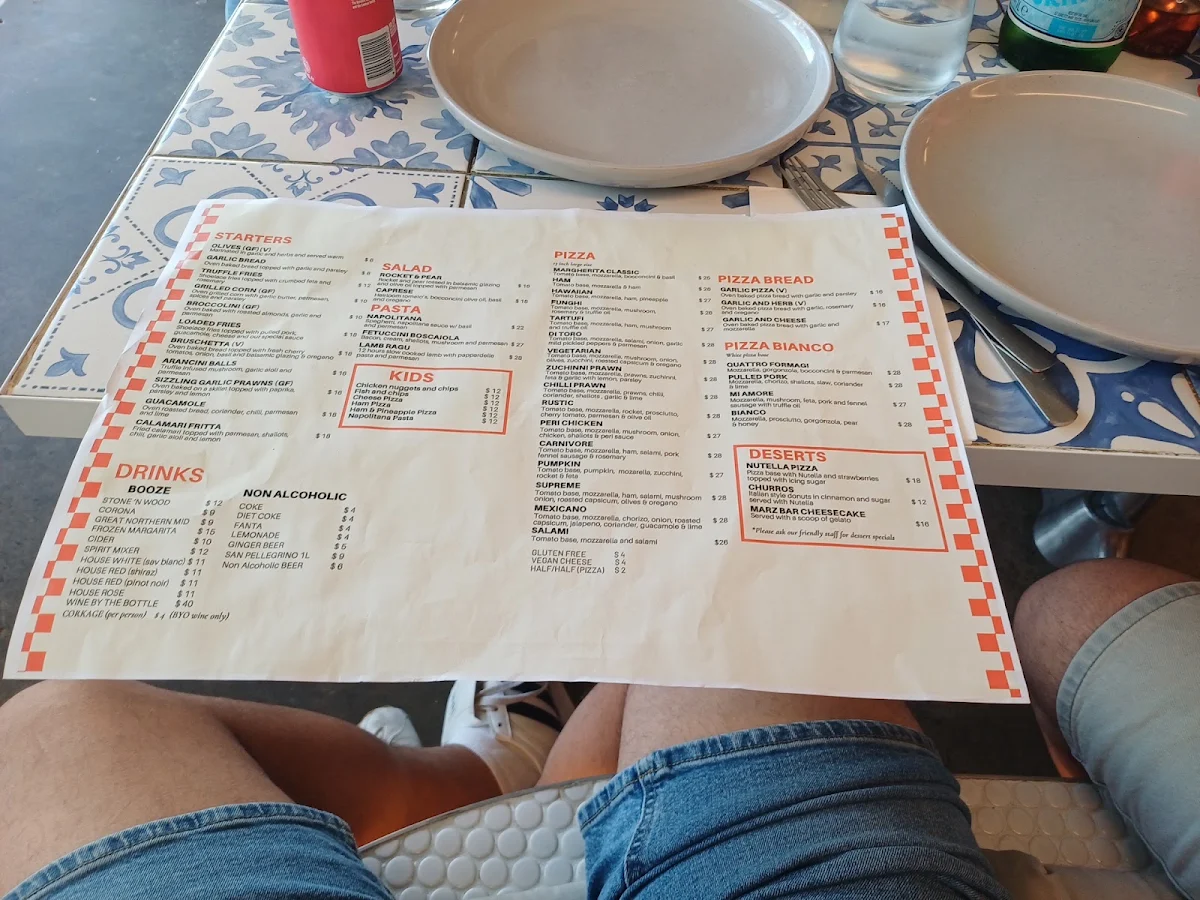 Menu, Toro's pizza