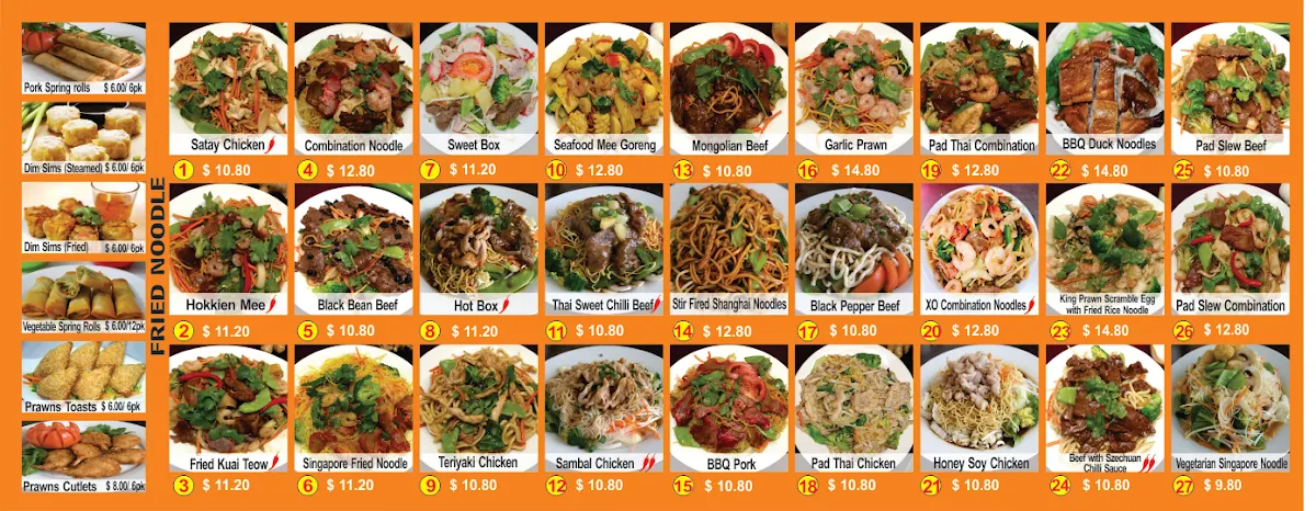 Menu, Panda Noodles Ballina
