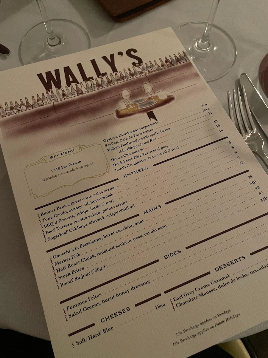 Menu, Wally's Albert Park