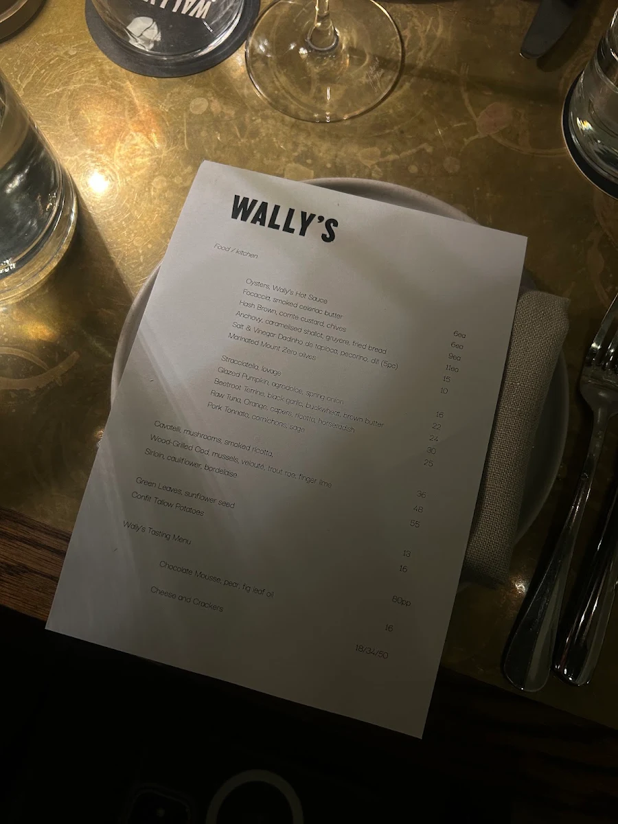 Menu, Wally's Albert Park