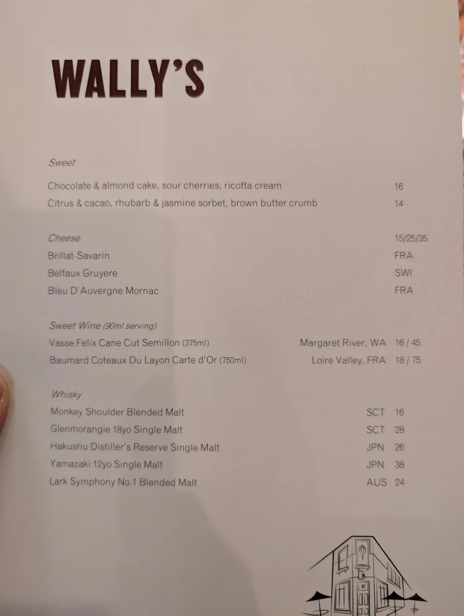 Menu, Wally's Albert Park
