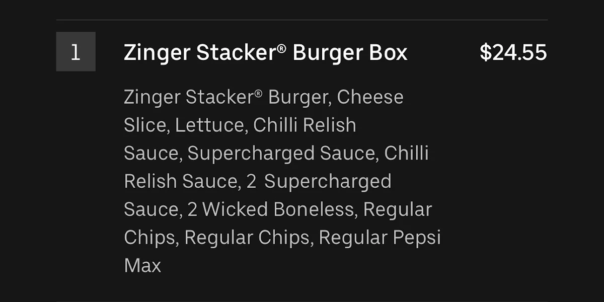 Menu, KFC Berrinba