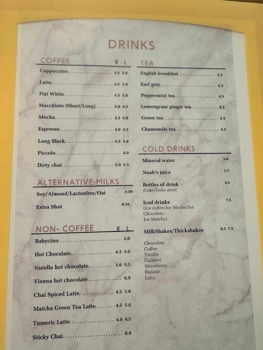 Menu, Mason Lane Café