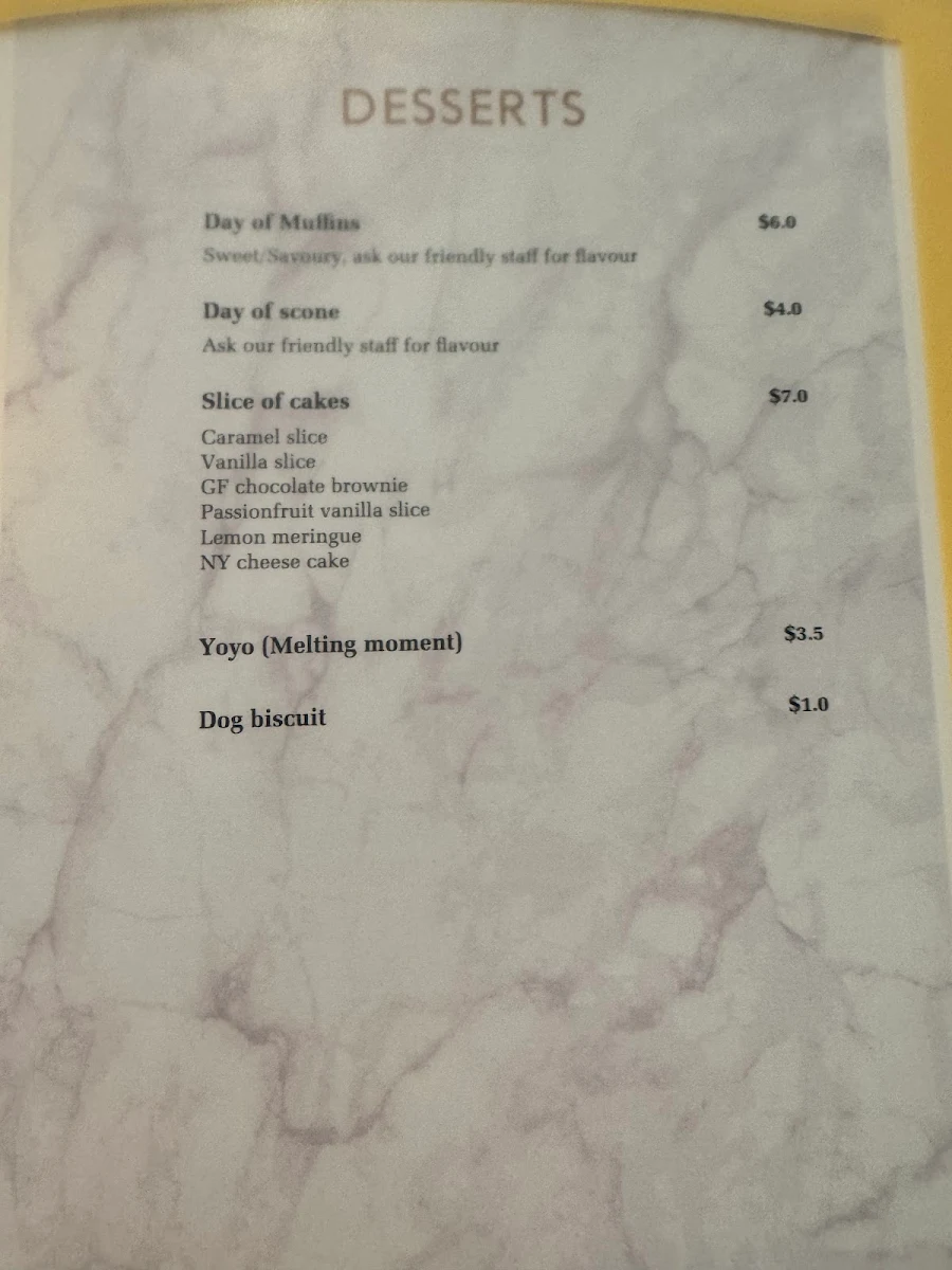 Menu, Mason Lane Café