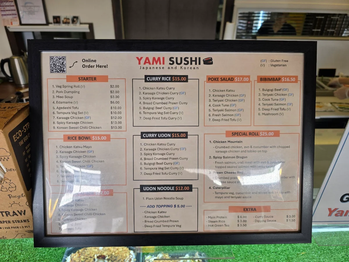Menu, Yami Sushi