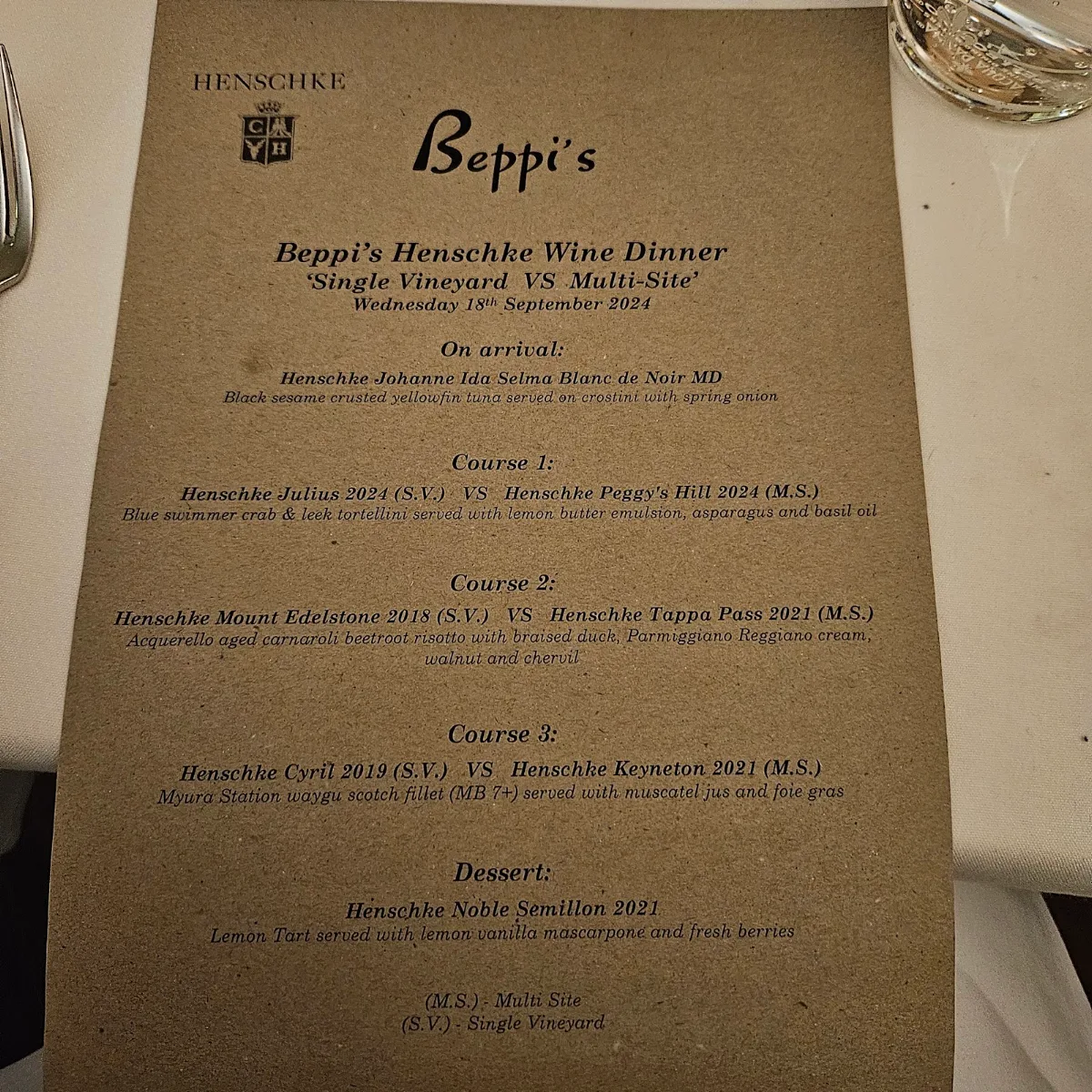 Menu, Beppi's Italian