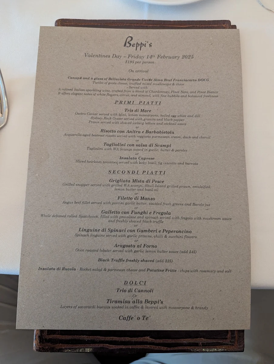 Menu, Beppi's Italian