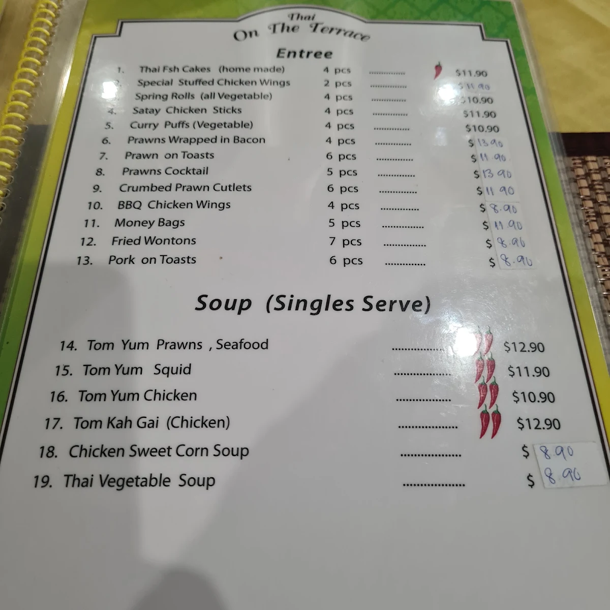 Menu, Thai on The Terrace
