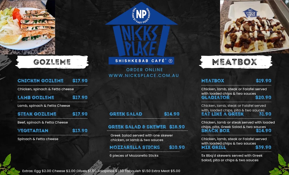Menu, Nick's Place Cockburn