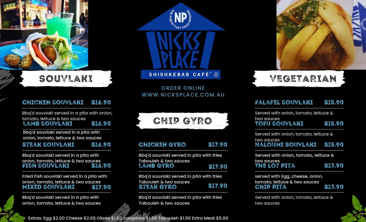 Menu, Nick's Place Cockburn