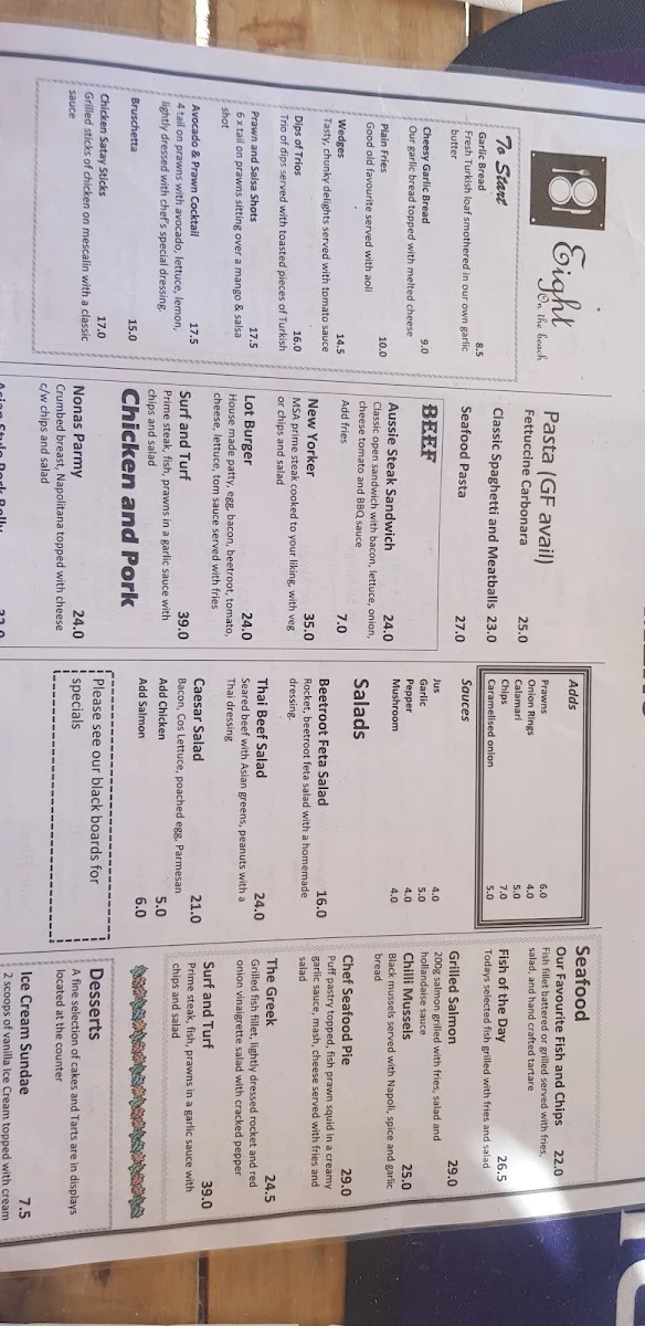 Menu, Eight on the Beach