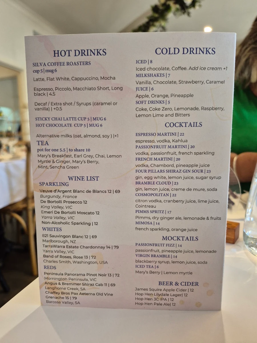 Menu, Mary Eats Cake - Montrose