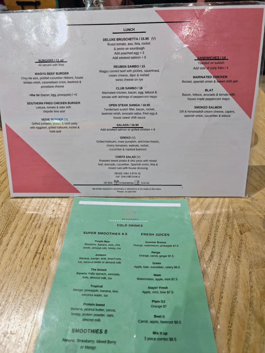 Menu, Filter Cafe