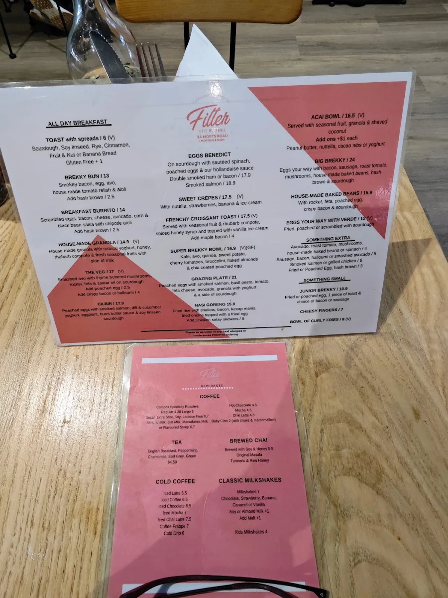 Menu, Filter Cafe