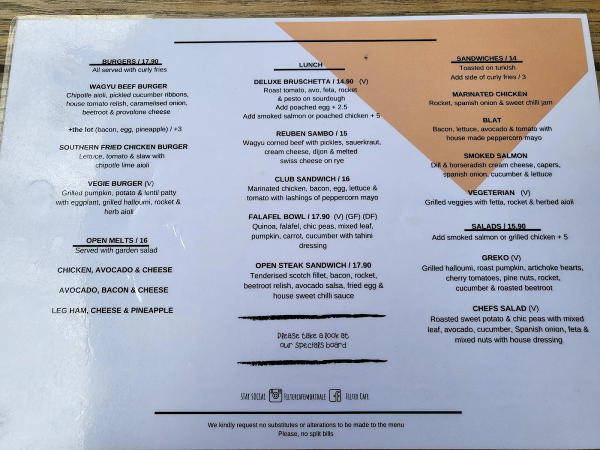 Menu, Filter Cafe