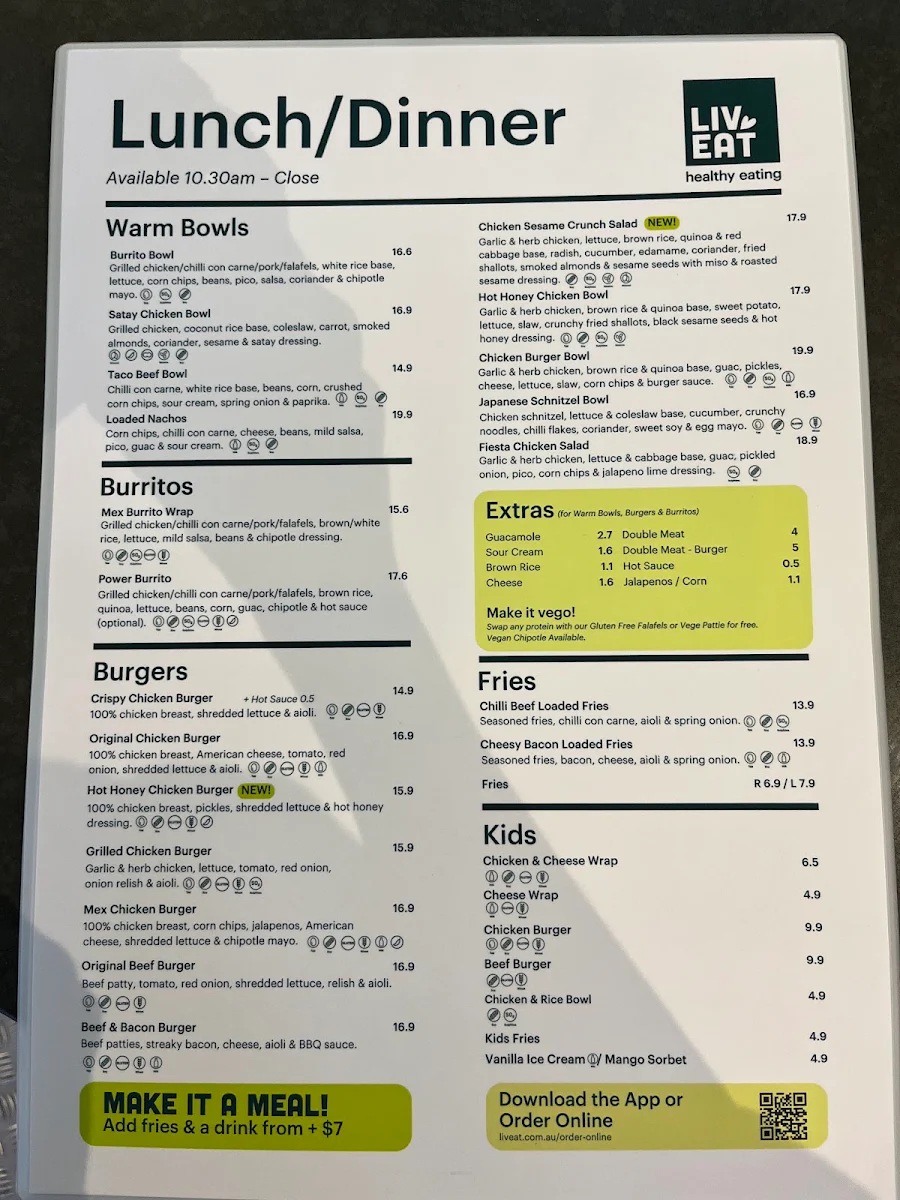 Menu, Liv Eat Campbell Town