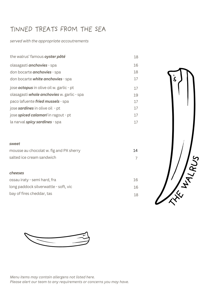 Menu, The Walrus