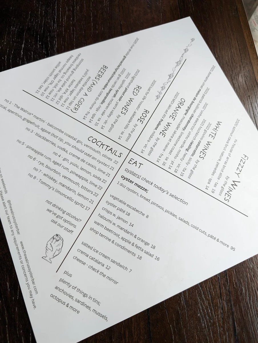 Menu, The Walrus
