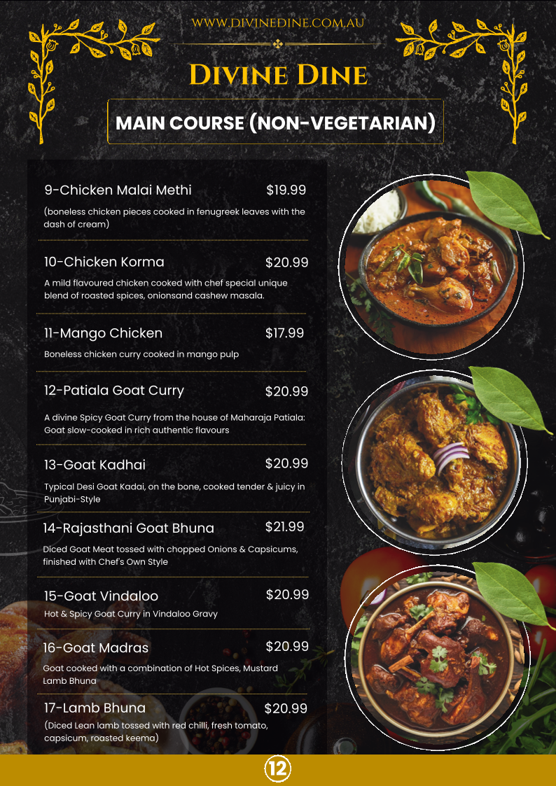 Menu, Divine Dine Indian (Ashwood)