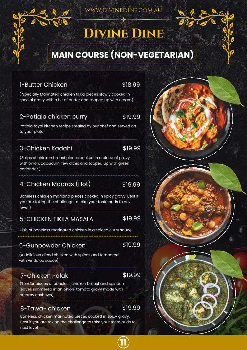 Menu, Divine Dine Indian (Ashwood)