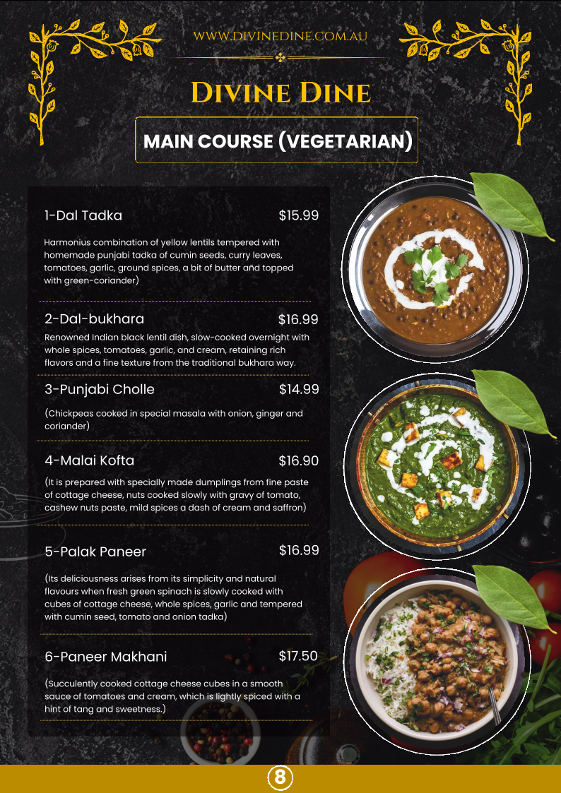 Menu, Divine Dine Indian (Ashwood)