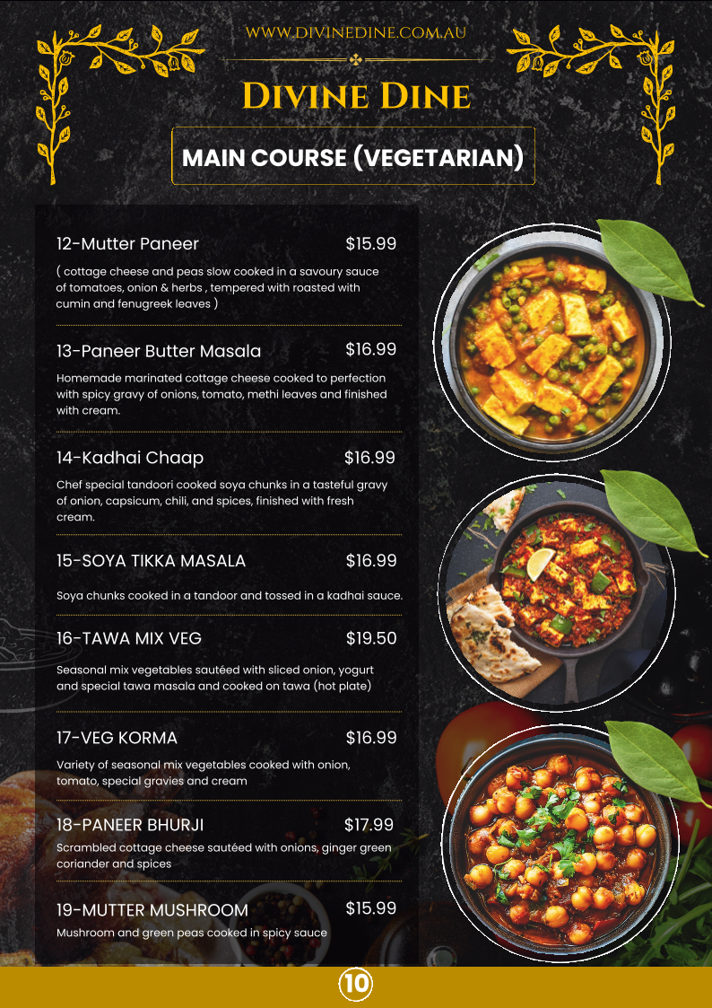 Menu, Divine Dine Indian (Ashwood)