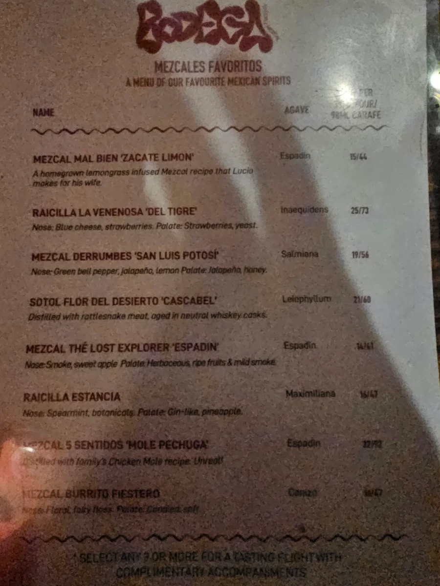 Menu, Bodega Underground