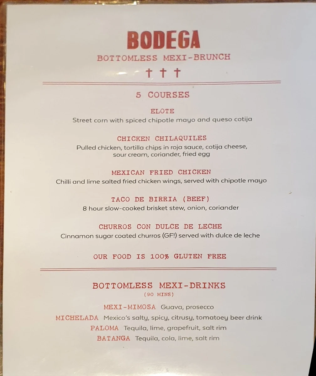 Menu, Bodega Underground