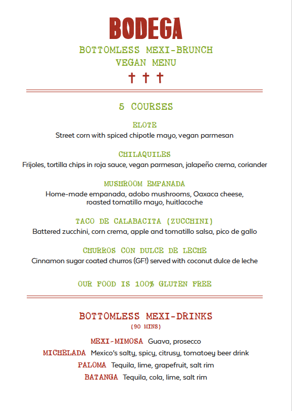Menu, Bodega Underground